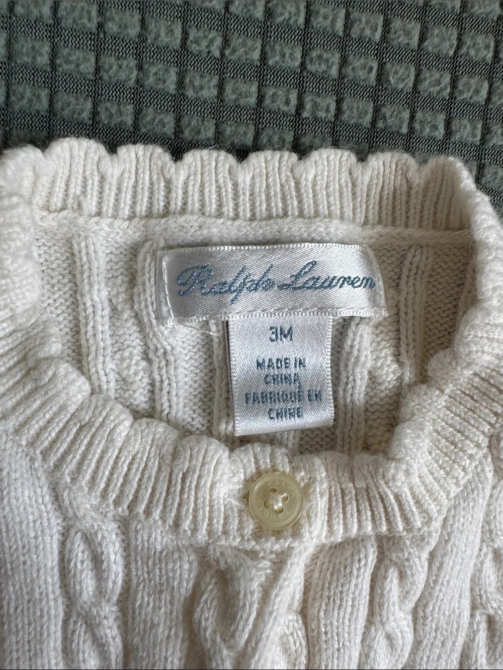 Ralph Lauren Cream Cable Knit Cardigan with Navy Pony